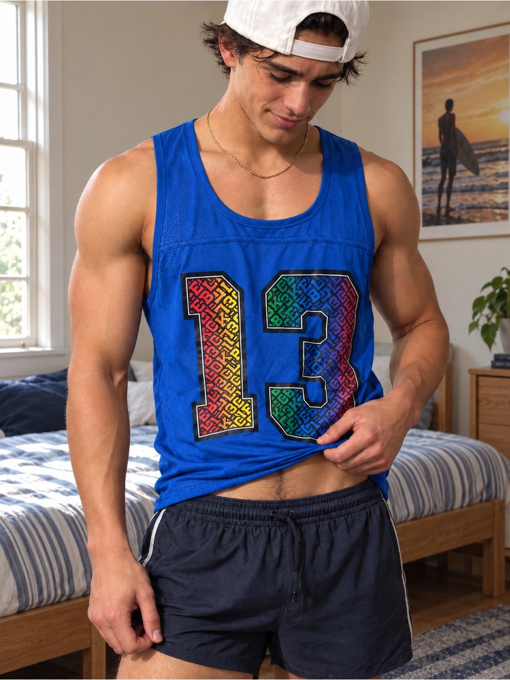 CellBlock 13 Men’s Tank Top S Royal Blue Rainbow 13 Mesh Pride